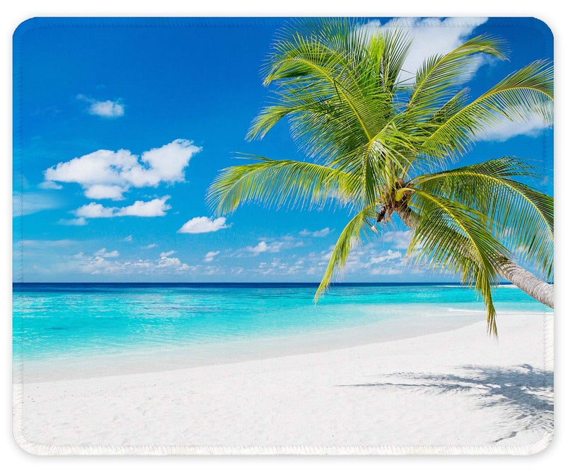 Auhoahsil Mouse Pad, 12 x 10 in Summer Beach Theme Computer Mouse Pad for Desk, Premium-Textured Non-Slip Rubber Stitched Edges Waterproof Square Mouse Mat for Gaming Work Wireless Mice, Blue - Image 1
